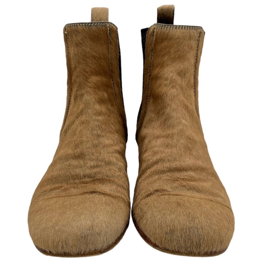 Chanel Pony Hair Block Heel Ankle Booties Tan Boots EU 37 US 7 - Picture 4 of 10